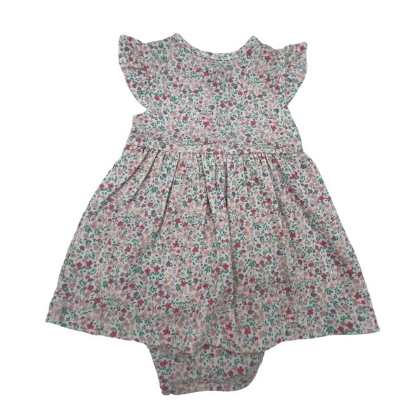 NWT Carter's Pink Purple Floral Print Flutter Sleeve Dress Size 3 Mth Baby Girl - Picture 1 of 9